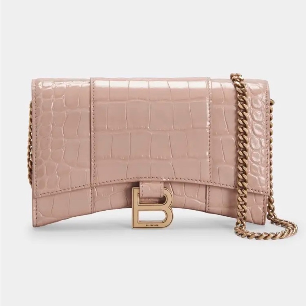 Balenciaga Hour Glass Croc Chain Wallet